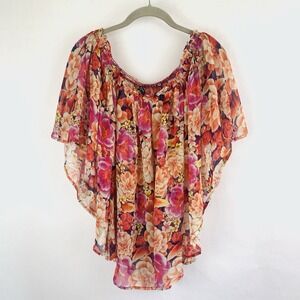 Guess‎ Womens Silk Top Medium Sheer Floral Festival Flowy Airy Cruise